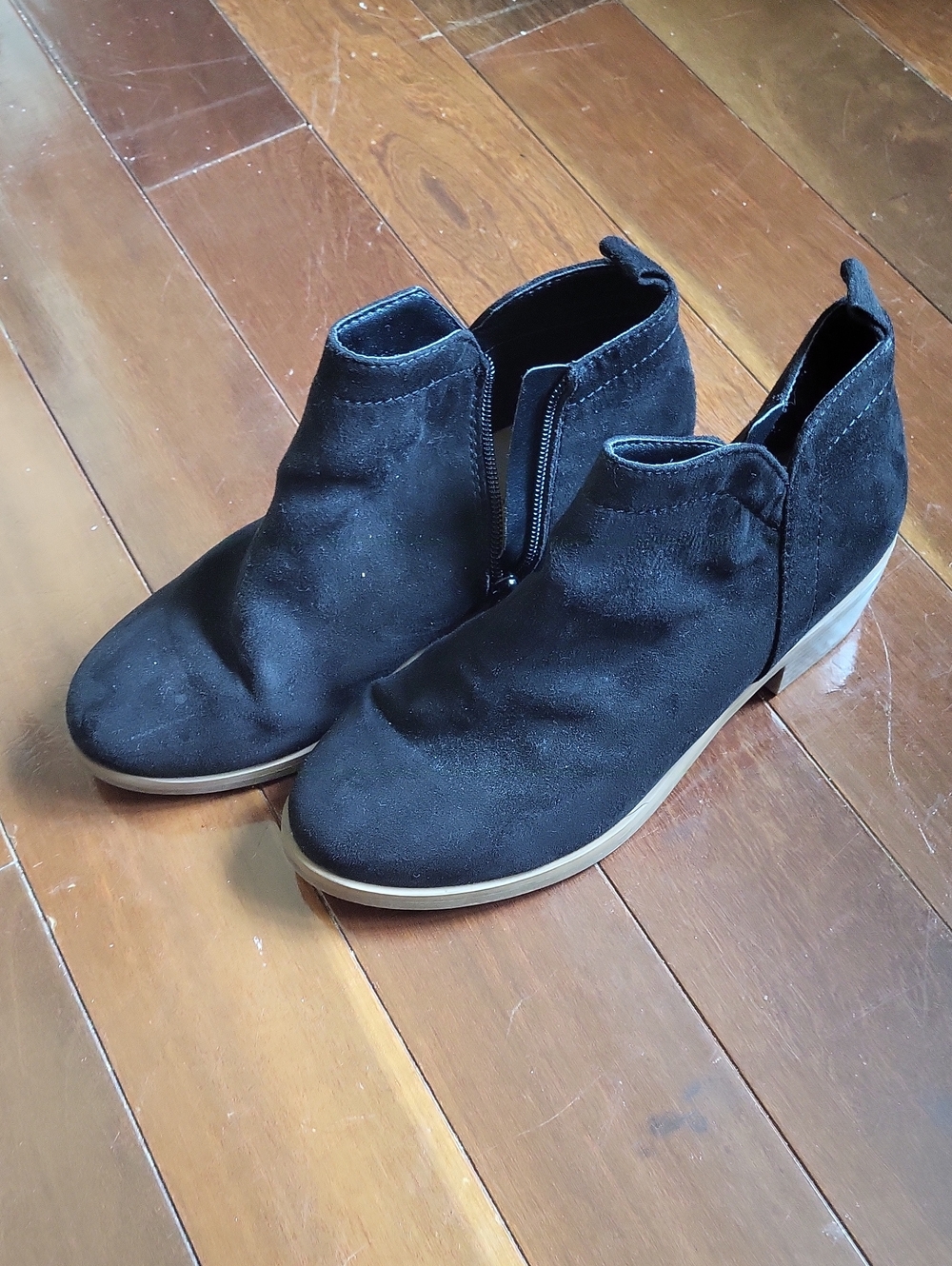 Time and Tru Black Suede Ankle Booties with Side Cutouts